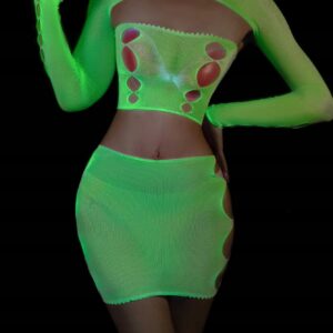 Bodystocking ŚWIECĄCE CIEMNOŚCI Siateczka KOMPLET BIELIZNY Pociągająca PAŃ - miniatura 5