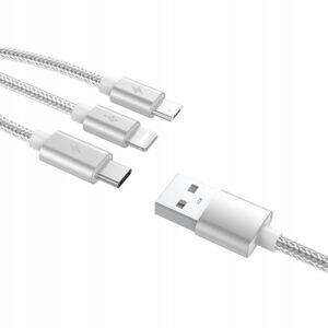 KABEL ŁADOWARKA 3w1 1.2m TYP-C Lightning USB-C 5A - miniatura 2