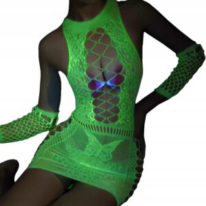 Bodystocking ŚWIECĄCE W CIEMNOŚCI Siateczka z DZIURKĄ sukienka UNIWERSALNA - miniatura 3