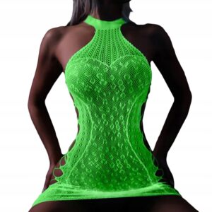 Bodystocking ŚWIECĄCE W CIEMNOŚCI Siateczka z DZIURKĄ Sukienka FLUO R.Uni - miniatura 10