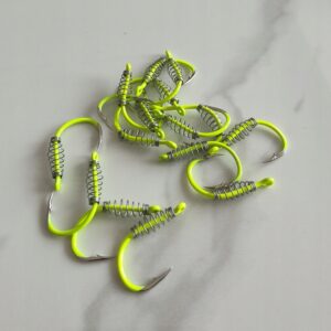 Zestaw HACZYKÓW Wędkarskich 20szt ze SPRĘŻYNKĄ NA PRZYNĘTĘ FLUO ŻÓŁTE 8# - miniatura 4