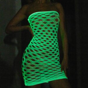Bodystocking ŚWIECĄCE W CIEMNOŚCI Siateczka z DZIURKĄ Sukienka ODBLASKOWA - miniatura 11