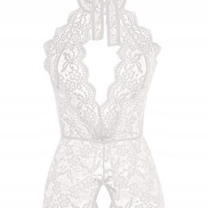 Seksowny KOMPLET Bielizny Damskiej KORONKA z Dziurką BODYSTOCKING Białe M - miniatura 6