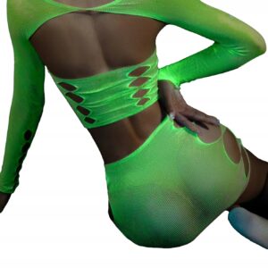 Bodystocking ŚWIECĄCE CIEMNOŚCI Siateczka KOMPLET BIELIZNY Pociągająca PAŃ - miniatura 3