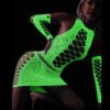 Bodystocking ŚWIECĄCE W CIEMNOŚCI Siateczka z DZIURKĄ sukienka UNIWERSALNA - miniatura 5